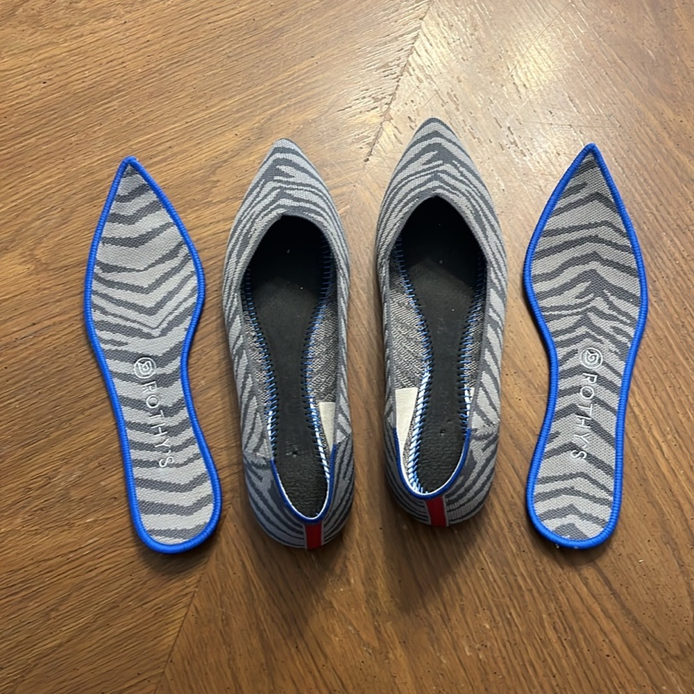 Rothy's Zebra Gray Pointed Toe Flat Shoes The Point Women's US 10